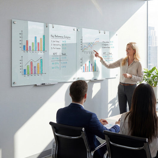 Costway 36 x 24 Inches Glass Whiteboard with Eraser and Removable Tray W2B