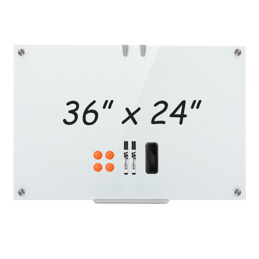 Costway 36 x 24 Inches Glass Whiteboard with Eraser and Removable Tray W2B
