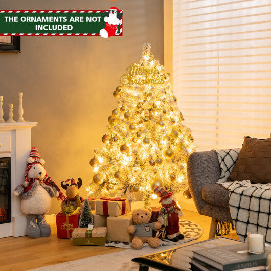 Costway 4.5ft Pre-Lit Premium Snow Flocked Hinged Artificial Christmas Tree w/150 Lights W2B
