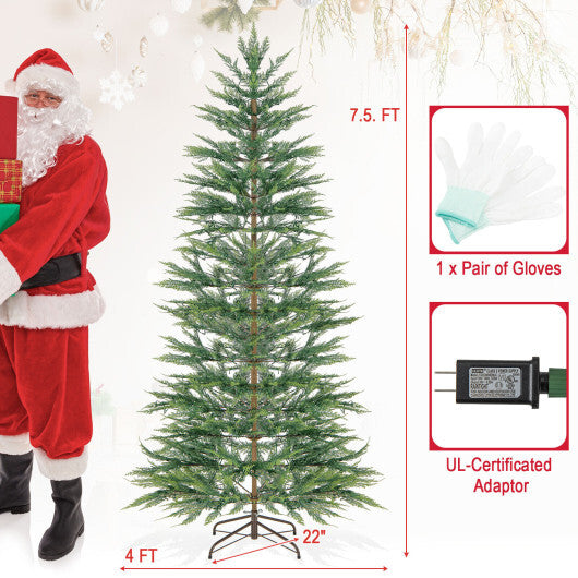 Costway 7.5 FT Pre-Lit Cypress Christmas Tree Hinged with 612 PE Branch Tips Timer & 540 Lights W2B