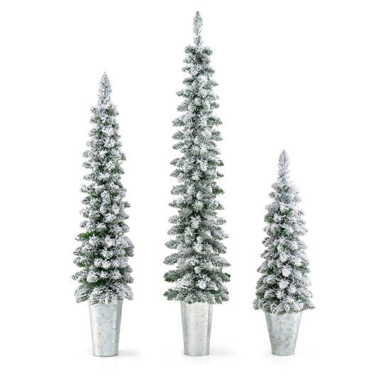 Costway Set of 3 Pre-Lit Snow Flocked Artificial Christmas Trees Decoration 3  4  5 FT W2B