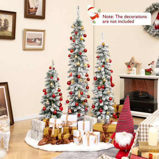 Costway Set of 3 Pre-Lit Snow Flocked Artificial Christmas Trees Decoration 3  4  5 FT W2B