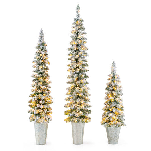 Costway Set of 3 Pre-Lit Snow Flocked Artificial Christmas Trees Decoration 3  4  5 FT W2B