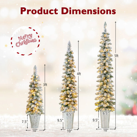 Costway Set of 3 Pre-Lit Snow Flocked Artificial Christmas Trees Decoration 3  4  5 FT W2B