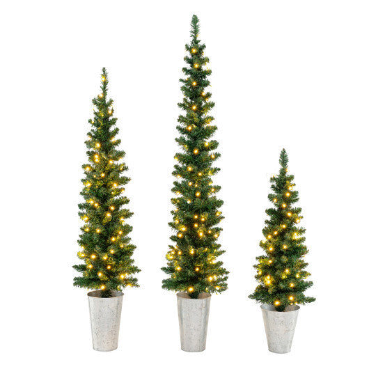 Costway Set of 3 Pre-Lit Artificial Christmas Trees with 423 Branch Tips 3  4  5 FT W2B