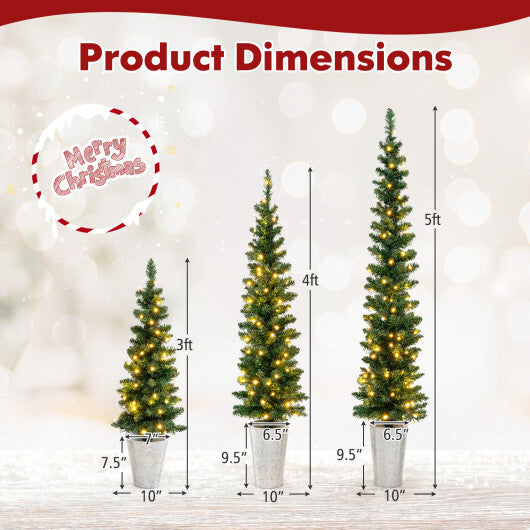 Costway Set of 3 Pre-Lit Artificial Christmas Trees with 423 Branch Tips 3  4  5 FT W2B