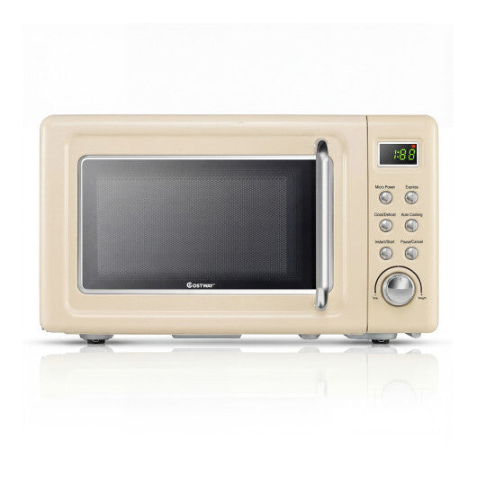 Costway 700W Retro Countertop Microwave Oven with 5 Micro Power and Auto Cooking Function-Cream White W2B