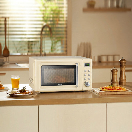 Costway 700W Retro Countertop Microwave Oven with 5 Micro Power and Auto Cooking Function-Cream White W2B