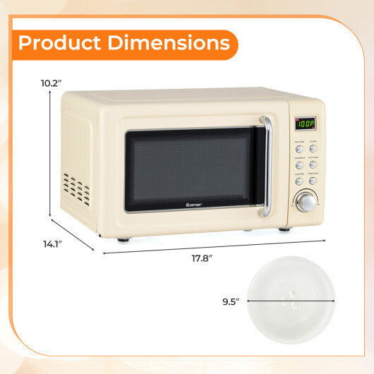 Costway 700W Retro Countertop Microwave Oven with 5 Micro Power and Auto Cooking Function-Cream White W2B