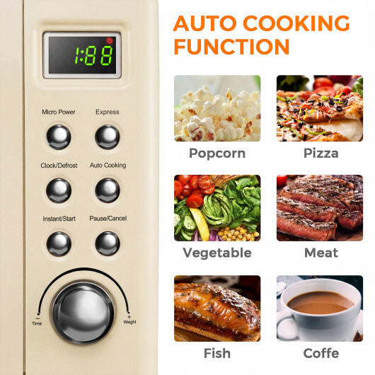 Costway 700W Retro Countertop Microwave Oven with 5 Micro Power and Auto Cooking Function-Cream White W2B