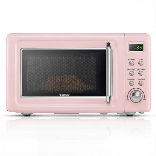 Costway 700W Retro Countertop Microwave Oven with 5 Micro Power and Auto Cooking Function-Pink W2B