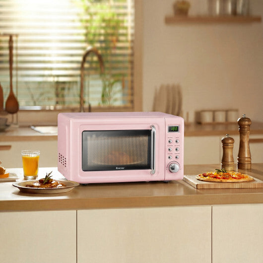 Costway 700W Retro Countertop Microwave Oven with 5 Micro Power and Auto Cooking Function-Pink W2B