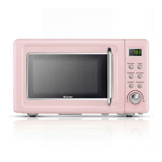 Costway 700W Retro Countertop Microwave Oven with 5 Micro Power and Auto Cooking Function-Pink W2B