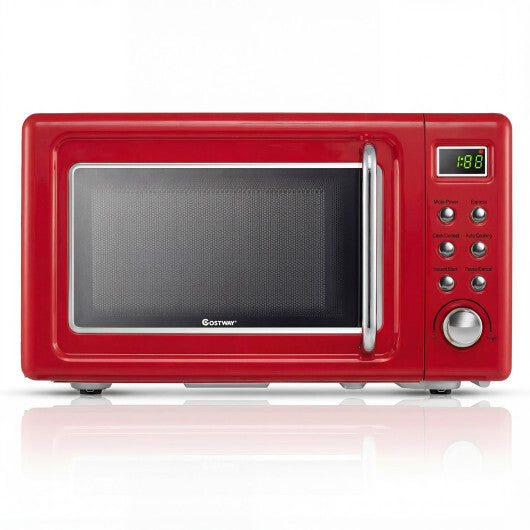 Costway 700W Retro Countertop Microwave Oven with 5 Micro Power and Auto Cooking Function-Light Red W2B