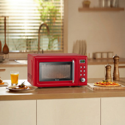 Costway 700W Retro Countertop Microwave Oven with 5 Micro Power and Auto Cooking Function-Light Red W2B