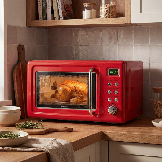 Costway 700W Retro Countertop Microwave Oven with 5 Micro Power and Auto Cooking Function-Light Red W2B