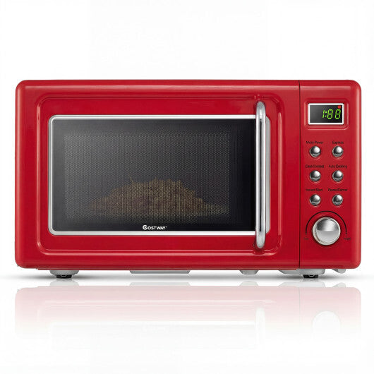 Costway 700W Retro Countertop Microwave Oven with 5 Micro Power and Auto Cooking Function-Light Red W2B