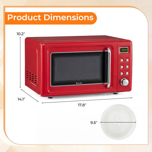Costway 700W Retro Countertop Microwave Oven with 5 Micro Power and Auto Cooking Function-Light Red W2B