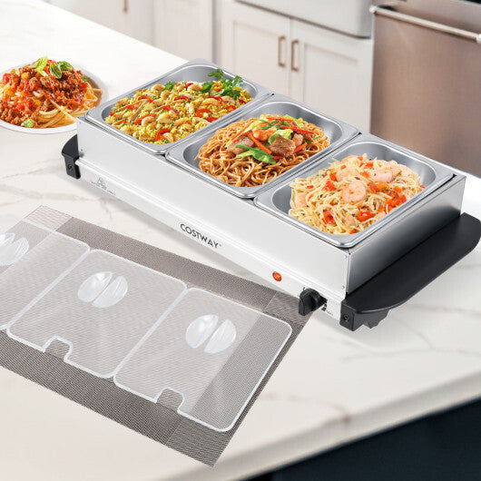 Costway Electric Buffet Server Food Warmer with 3 Removable Trays Adjustable Tempered W2B