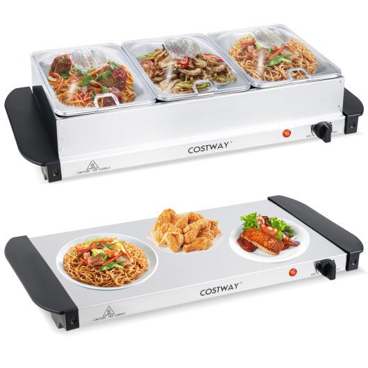 Costway Electric Buffet Server Food Warmer with 3 Removable Trays Adjustable Tempered W2B