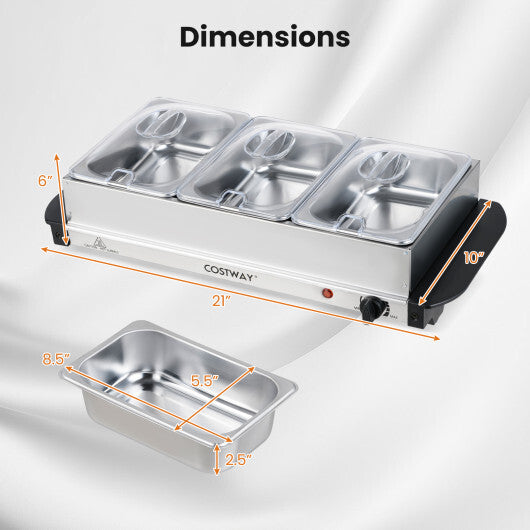 Costway Electric Buffet Server Food Warmer with 3 Removable Trays Adjustable Tempered W2B