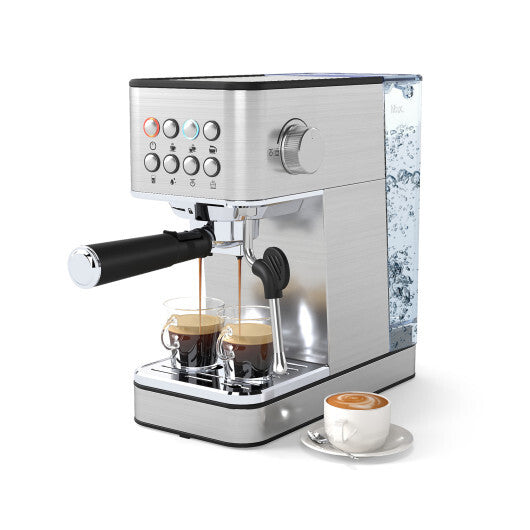 Costway Espresso Machine 20 Bar Compact Stainless Steel Coffee Maker with Milk Frother-Silver W2B