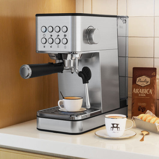 Costway Espresso Machine 20 Bar Compact Stainless Steel Coffee Maker with Milk Frother-Silver W2B
