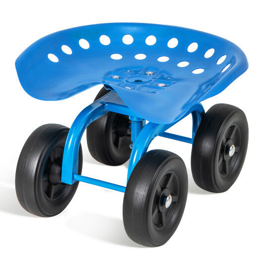 Costway Garden Rolling Workseat with 360 Swivel Seat and Adjustable Height-Blue W2B