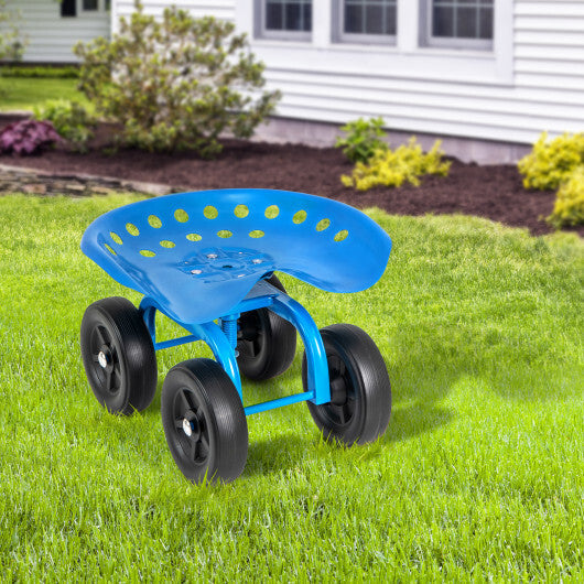 Costway Garden Rolling Workseat with 360 Swivel Seat and Adjustable Height-Blue W2B