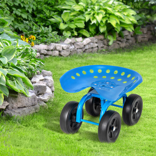 Costway Garden Rolling Workseat with 360 Swivel Seat and Adjustable Height-Blue W2B