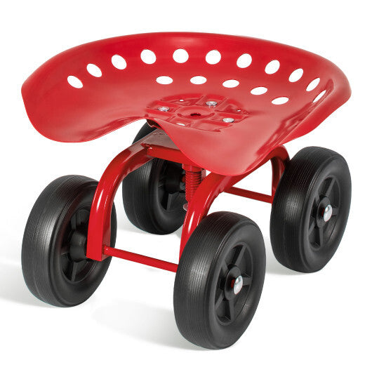 Costway Garden Rolling Workseat with 360 Swivel Seat and Adjustable Height-Red W2B