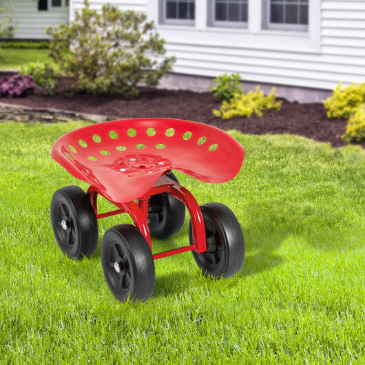 Costway Garden Rolling Workseat with 360 Swivel Seat and Adjustable Height-Red W2B