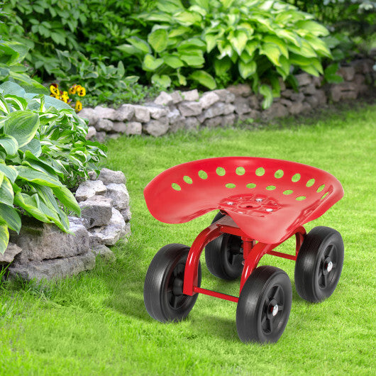 Costway Garden Rolling Workseat with 360 Swivel Seat and Adjustable Height-Red W2B