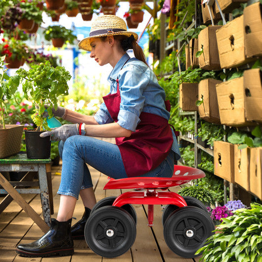 Costway Garden Rolling Workseat with 360 Swivel Seat and Adjustable Height-Red W2B