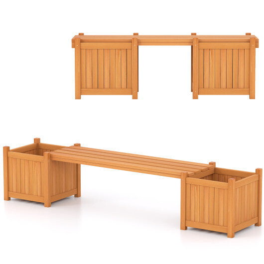 Costway Wood Outdoor Planter Boxes with Detachable Bench 2 Elevated Mini Planters Patio Natural W2B