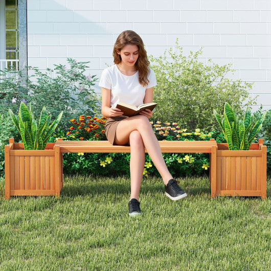 Costway Wood Outdoor Planter Boxes with Detachable Bench 2 Elevated Mini Planters Patio Natural W2B
