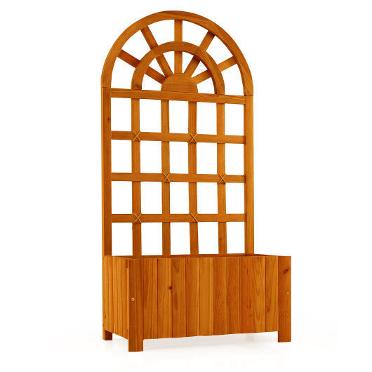 Costway 48" Wooden Raised Garden Bed with Trellis  Drainage Holes for Flowers Vegetables Brown W2B