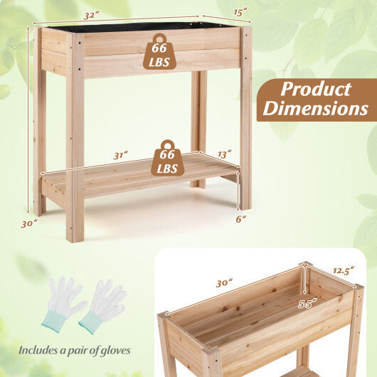 Costway Wooden Raised Garden Bed with Legs  Storage Shelf  Liner  Drainage for Backyard W2B
