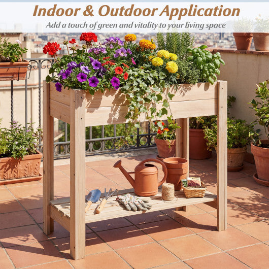 Costway Wooden Raised Garden Bed with Legs  Storage Shelf  Liner  Drainage for Backyard W2B