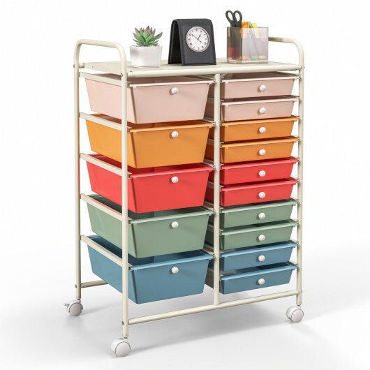 Costway 15-Drawer Utility Rolling Organizer Cart Multi-Use Storage-Deep Multicolor W2B