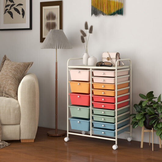 Costway 15-Drawer Utility Rolling Organizer Cart Multi-Use Storage-Deep Multicolor W2B