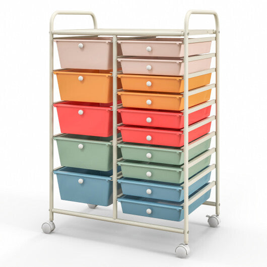 Costway 15-Drawer Utility Rolling Organizer Cart Multi-Use Storage-Deep Multicolor W2B
