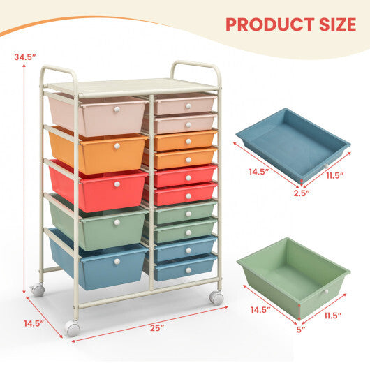 Costway 15-Drawer Utility Rolling Organizer Cart Multi-Use Storage-Deep Multicolor W2B