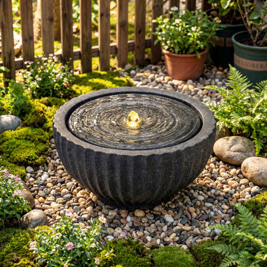 Costway 18" Outdoor Round Sphere Water Fountain with LED Lights & Pump for Garden Patio W2B
