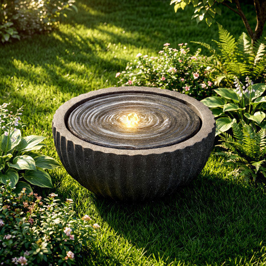 Costway 18" Outdoor Round Sphere Water Fountain with LED Lights & Pump for Garden Patio W2B