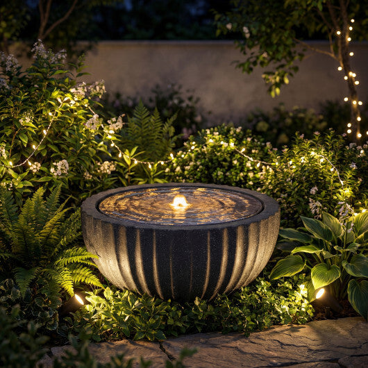 Costway 18" Outdoor Round Sphere Water Fountain with LED Lights & Pump for Garden Patio W2B