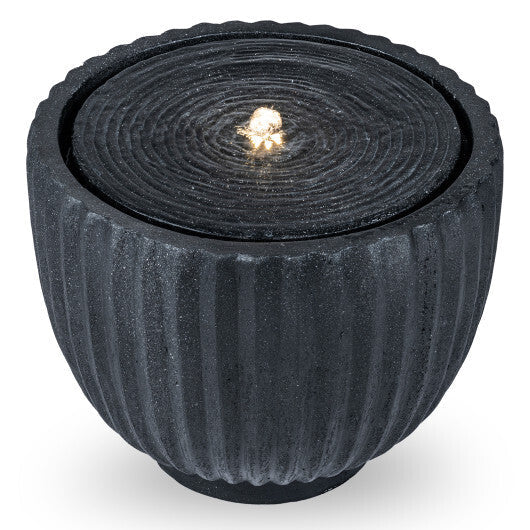 Costway 17.5" Outdoor Round Sphere Water Fountain with LED Lights & Pump for Garden Patio W2B