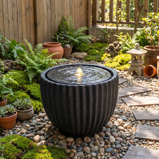 Costway 17.5" Outdoor Round Sphere Water Fountain with LED Lights & Pump for Garden Patio W2B