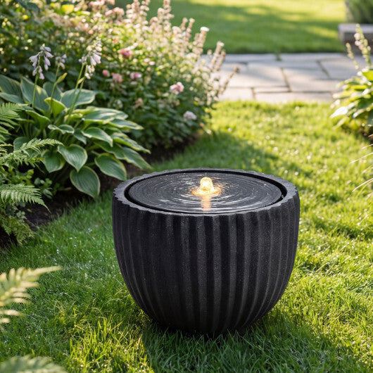Costway 17.5" Outdoor Round Sphere Water Fountain with LED Lights & Pump for Garden Patio W2B