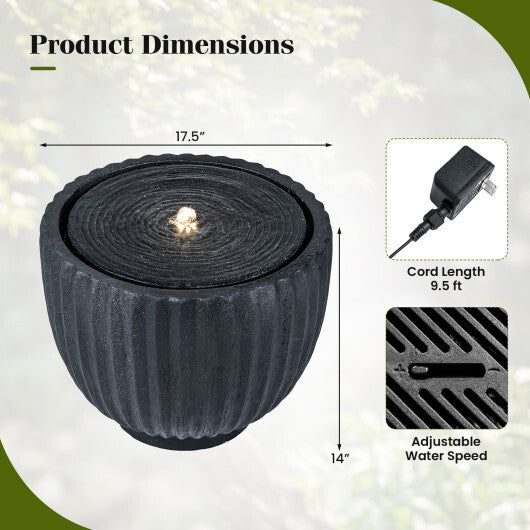 Costway 17.5" Outdoor Round Sphere Water Fountain with LED Lights & Pump for Garden Patio W2B